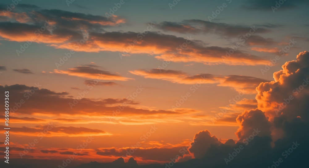 Fototapeta premium Dramatic Sunset Sky with Orange and Dark Clouds