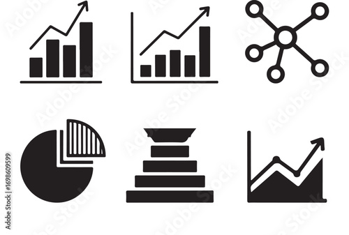 Data Analytics and Business Chart Icon Set - Vector symbols for infographics and financial reports.