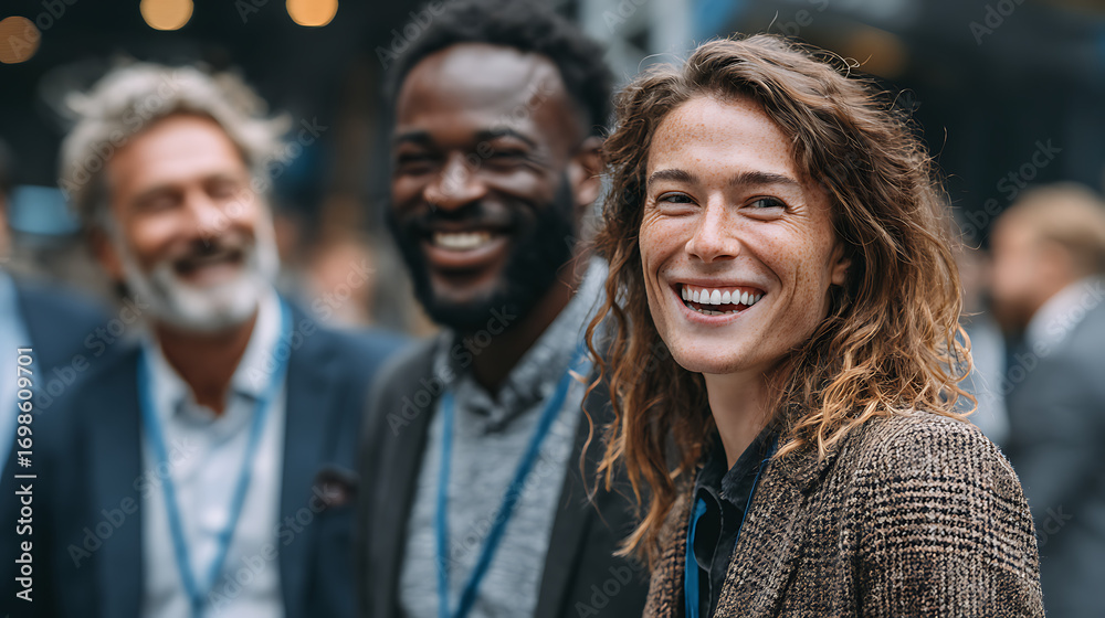 Obraz premium business professionals at conference networking session interacting with colleagues sharing ideas teamwork corporate strategy leadership and career development