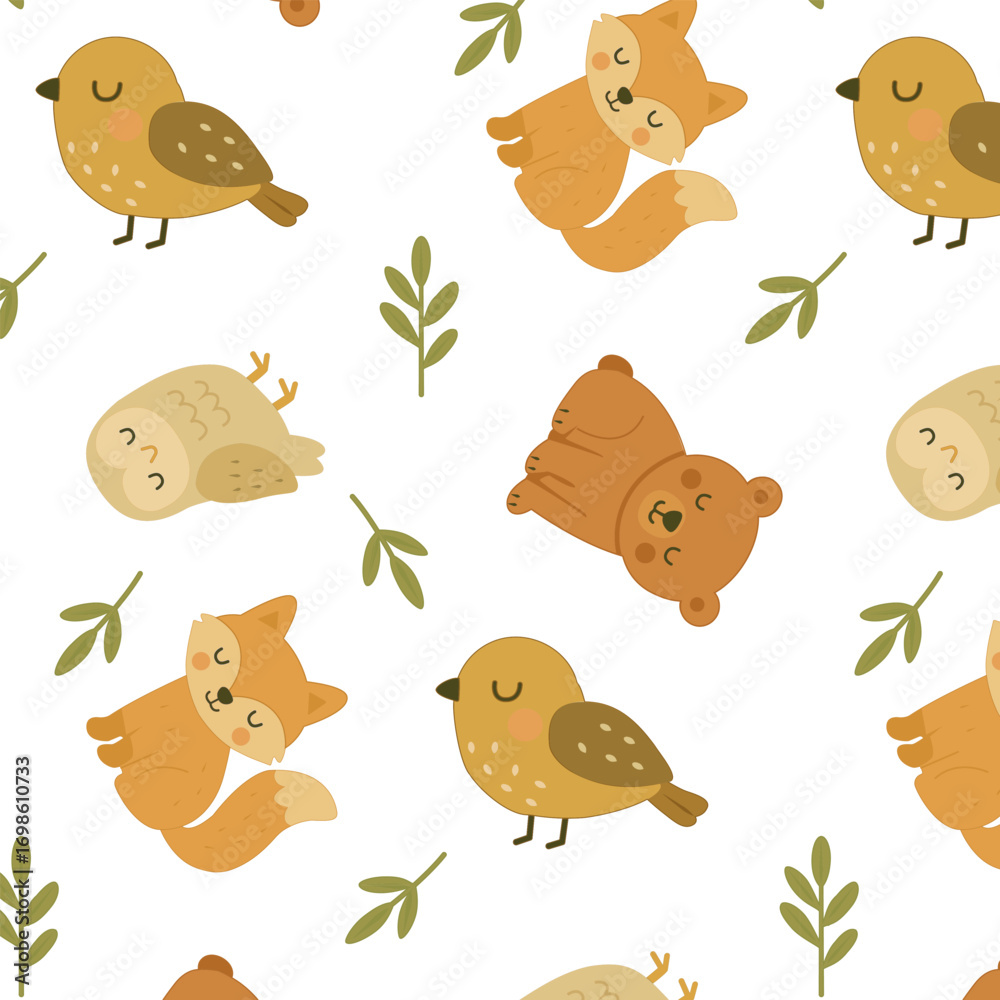 Obraz premium Pattern cute animals isolated on white background. Ideal for children's projects, interior design, textiles and packaging