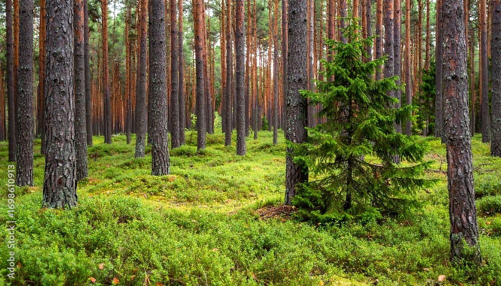 Naklejka premium Pine forest floor in autumn
