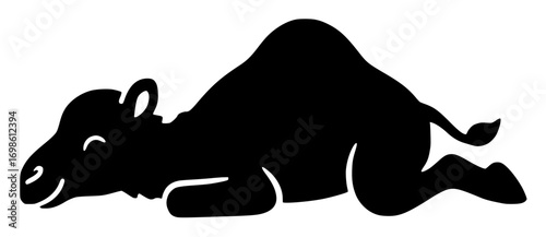 Cute Happy Camel Lying Down Black Silhouette