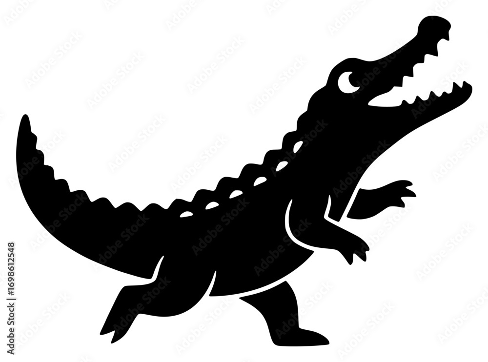 Obraz premium Black silhouette of a running alligator with open mouth