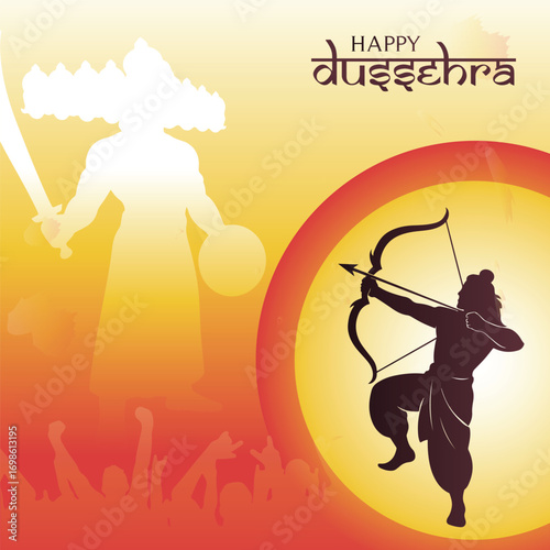 Hindu Festival Happy Dussehra Lord Rama Killing Ravana Silhouette Design