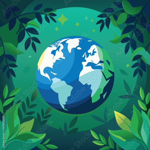 Earth Emerging from Green Forest and Starry Sky globe