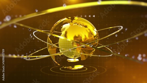Golden World News Background with Digital Globe and Global Network Seamless Loop