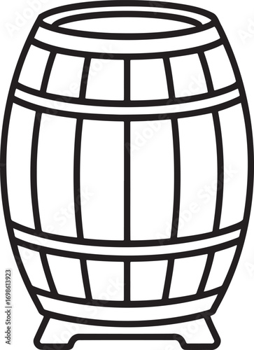Wooden barrel Outline vector illustration isolated On Transparent Background