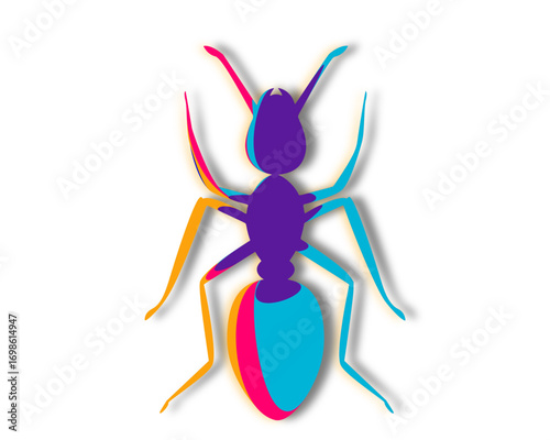 Colorful vector illustration of an ant, featuring a stylized design