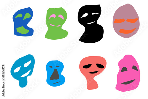  Colorful Face Silhouettes Vector Collection | Minimalist Doodle Character Expressions Set