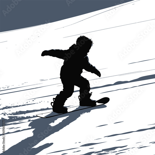Silhouette of a Snowboarder in Action on a Sunny Slope