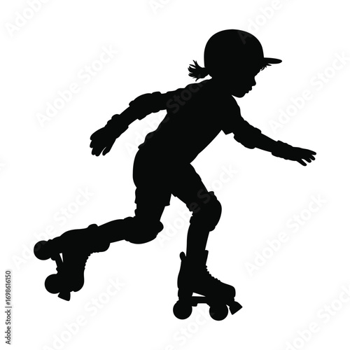 Silhouette of a Child Roller Skating with Protective Gear in Action Pose
