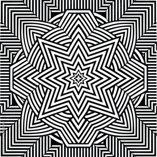 Black and white geometric starburst optical illusion pattern