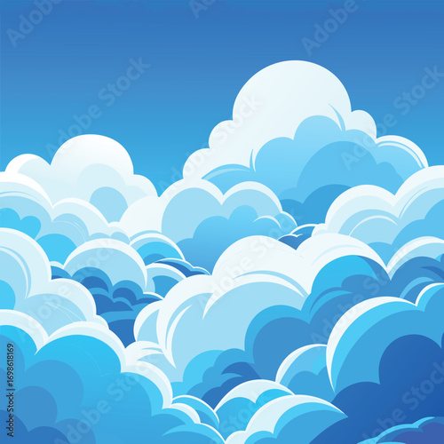 Bright Blue Sky Filled With Fluffy White Clouds vector