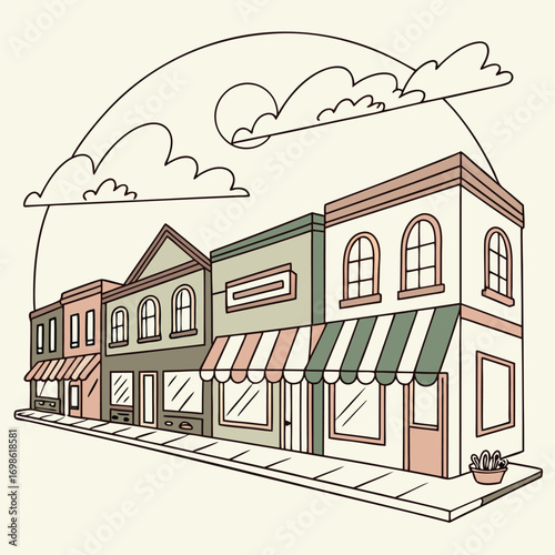 Charming Row of Shops in a Town storefronts buildings