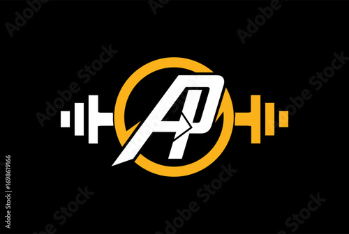 Modern Gym Logo with Intertwined Letter AP and Barbell