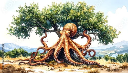 Octopus beneath olive tree