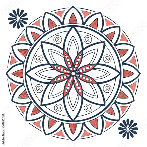 Ornate Mandala with Floral and Geometric Elements for Sacred Art and Meditation.