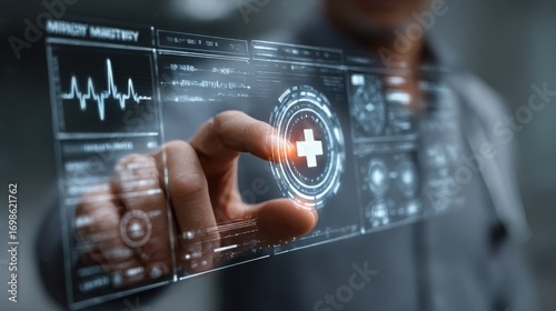Wallpaper Mural Health professional interacts with advanced digital interface in a modern medical facility Torontodigital.ca