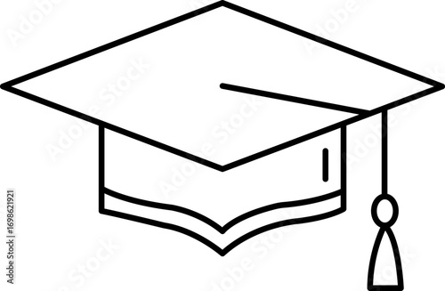 Graduation Cap Icon, Black Outline, Academic Achievement, Education Symbol, Degree, College, University, School, Knowledge, Learning, Success, Graduation Ceremony, Vector Illustration