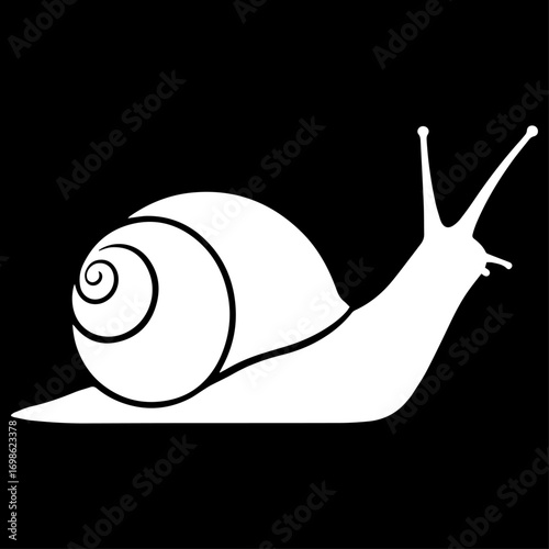 Minimal black silhouette of a snail, flat vector design.
