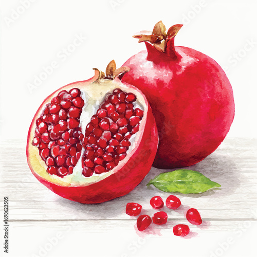 Freshly cut pomegranate with vibrant red seeds healthy and delicious.