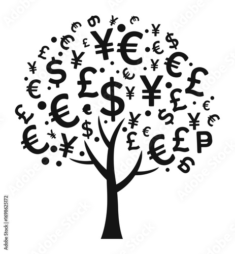 Money Tree Vector - Currency Symbol Leaves