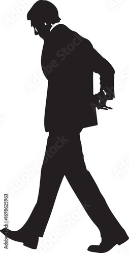 Black silhouette of a man in a suit walking formal wear