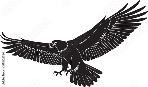 Black silhouette of a soaring eagle with wings spread wide