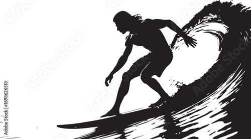 Black silhouette of a surfer riding a wave surfing