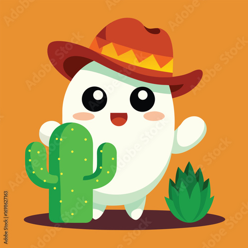 Adorable cartoon ghost in a cowboy hat a playful and whimsical illustration perfect for halloween or western themed designs