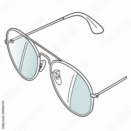 Illustration of aviator sunglasses with metal frames and clear lenses