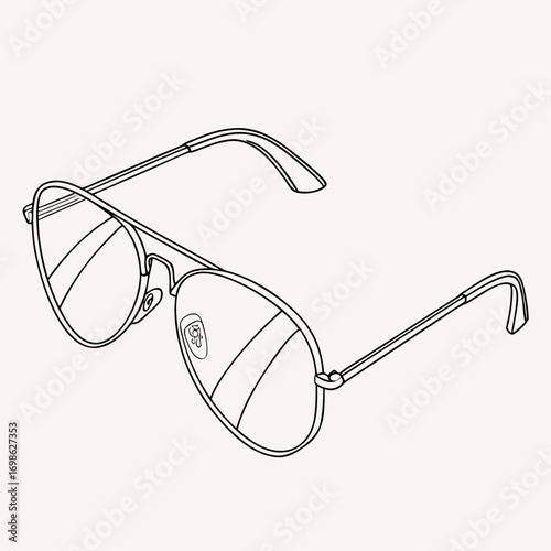 Line art illustration of aviator sunglasses with metal frames and clear lenses