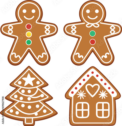 Four christmas gingerbread cookies