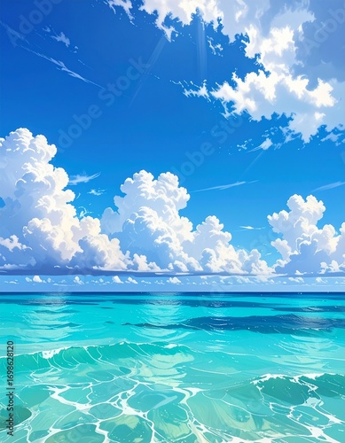 Shallow Sea with Clouds and Blue Horizon