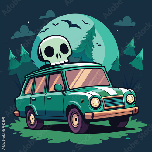 Classic dark green vintage station wagon car illustration retro automotive design with a nostalgic feel perfect for automotive enthusiasts and vintage decor