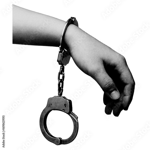 a handcuffs in retro halftone with transparent background