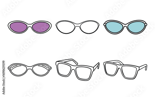 Vector art of collection of six different glasses isolated on white