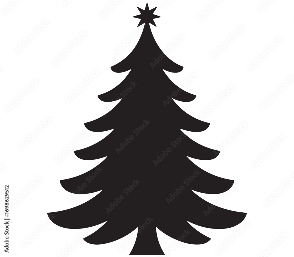 Obraz premium Minimal Christmas Tree Silhouette Vector Illustration with Star and Seasonal Decoration
