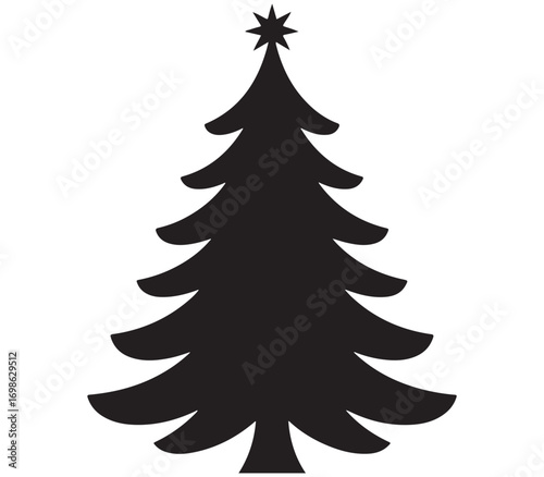 Minimal Christmas Tree Silhouette Vector Illustration with Star and Seasonal Decoration