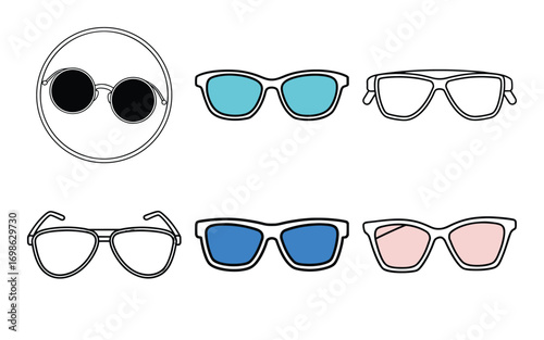 Vector art of collection of different styles of sunglasses