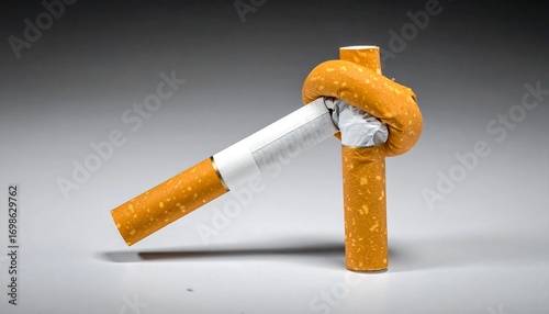 Two knotted cigarettes on a light surface against a gray backdrop
