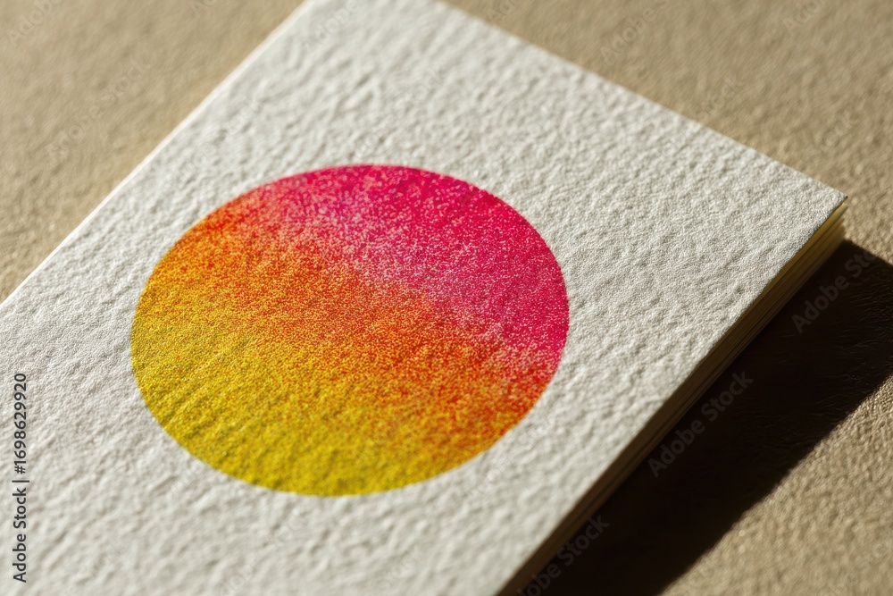 Obraz premium Close-up of a Pink and Yellow Gradient Circle on Textured Paper
