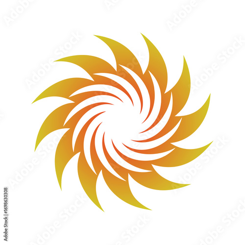 Swirling orange and yellow abstract shape with pointed petals spiral vortex
