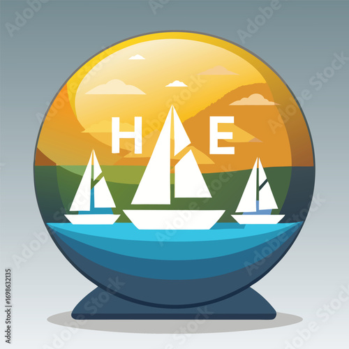 Crystal ball with sailboats and HSE letters globe