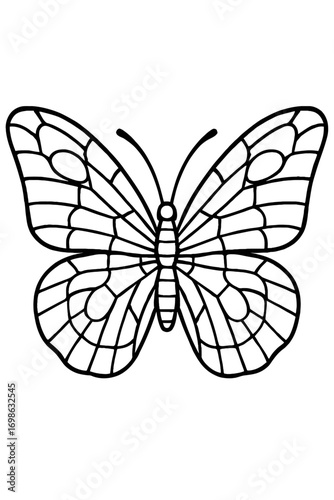 Simple Butterfly Coloring Page with Detailed Wing Patterns for Kids & Adults: A Printable Black and White Outline Drawing of a Beautiful Insect for Relaxation, Creative Art, Educational Fun & Craft Pr