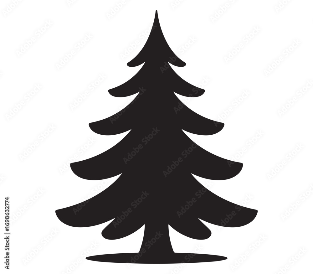 Obraz premium Christmas Tree Silhouette Icon Vector with Star on Top for Holiday Decoration