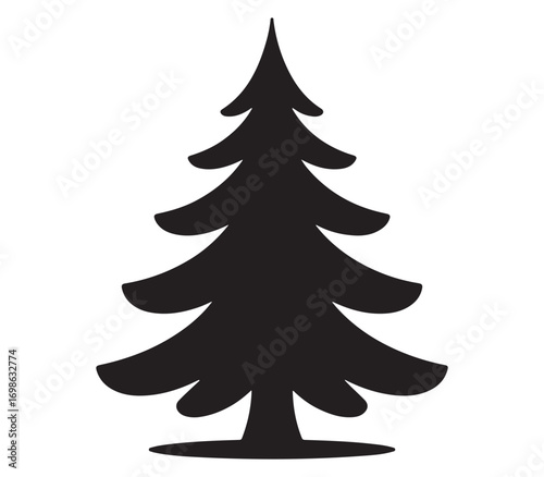 Christmas Tree Silhouette Icon Vector with Star on Top for Holiday Decoration