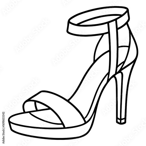 Elegant Women's High Heel Platform Sandal with Ankle Strap Line Art Drawing - Fashion Footwear Illustration for Coloring Books, Design Resources, and Digital Crafting Projects. Ideal for Print & Web G