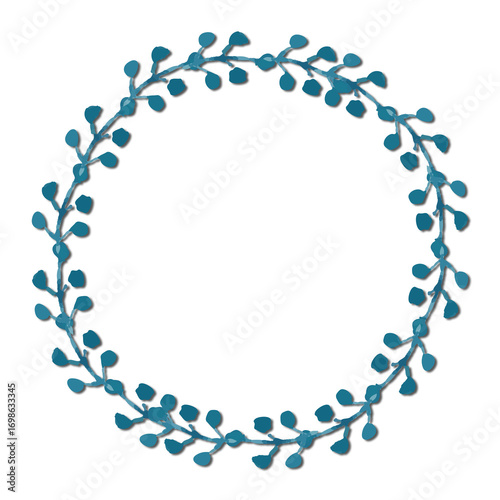 Botanical wreath with teal leaves and black background