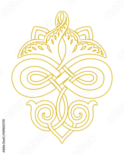 Elegant infinity knot design with floral accents